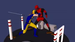 Deadpool vs Wolverine: low poly fight