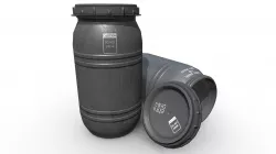 Game-Ready Plastic Barrel- clean and dirty- gray