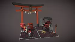 5 low poly props - Kyoto inspired