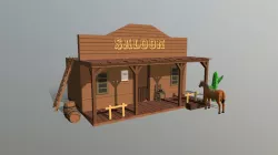 Low Poly Cartoon Saloon - Western Scene