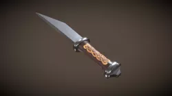 A low poly knife with a carved wooden handle