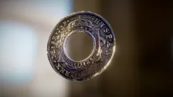 Silver 8 reales counterstamped as 5 shillings