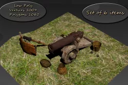 Low Poly set gun crew cannons Low-poly  3D model