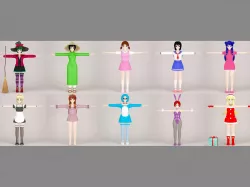  T pose nonrigged model of 10 toon girls 3D model