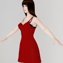 T pose nonrigged model of Akari in red dress 3D model