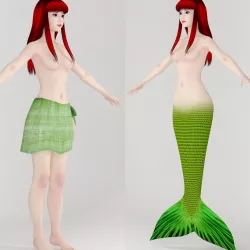  T pose nonrigged model of little mermaid and human form 3D model