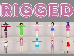  T pose rigged model of 10 toon girls 3D model