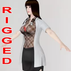 T pose rigged model of Akari in doctor outfit 3D model
