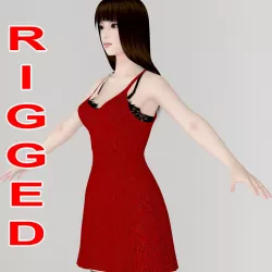 T pose rigged model of Akari in red dress  3D model