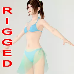 T pose rigged model of Natsumi in bikini 3D model