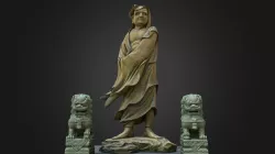 Daruma (Bodhidharma) with two guardian lions