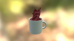 Tazza in 3d con il caffè che cade