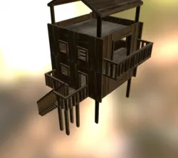 Wood Frame Hut with a balcony