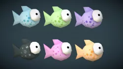 Cartoon low-poly fish with multiple textures