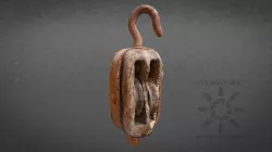 Antique Wood Pulley with Hook