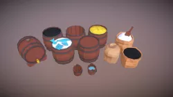 Low Poly Grain Bags, buckets and barrels