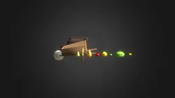 Pushcart, wheelbarrow and fruits