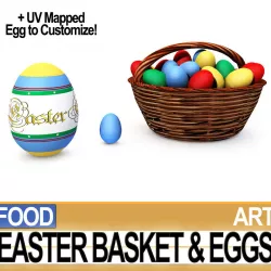Easter Basket and Eggs 3D model