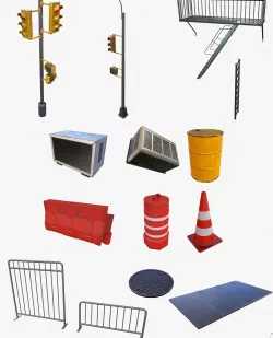 Urban Street Building Elements Collection Low-poly  3D model