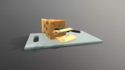 Low Poly Cheese, Knife, Cutting Board