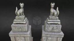 Statue of 2 kitsune at SAGA, KYOTO