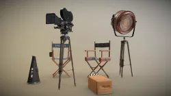 Vintage Movie Camera & Set Scene