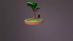 Lego puppet walking around a tree