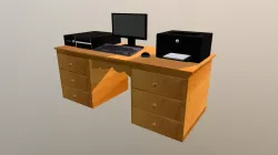 Desk With Computer and Printer