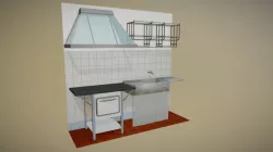 Stove, Sink, Dish drainer, Kitchen hood