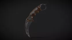 Karambit Knife Wooden Handle Low-Poly