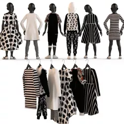 Childrens clothing on mannequins and hangers set  3D model