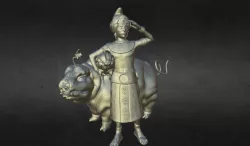 Mayan boy with pumpkin-head pigs