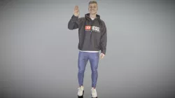 Cheerful young man in hoodie waving 265