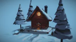 cozy cottage at full moon
