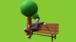 Man Drinking on Park Bench