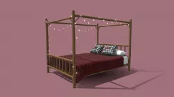 Double Bed with Fairy Lights - High to Low Poly