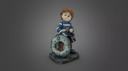A boy with binoculars
