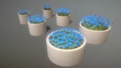 Concrete Pipe Pots With Blue Flowers