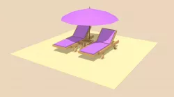 Low Poly Beach Bench and Umbrella