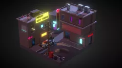 Diorama of cyberpunk city.