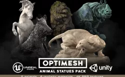 Animal Statues 3D PBR Pack lion puma rhino boar horse Low-poly  3D model