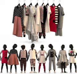 Childrens clothing on mannequins and hangers set 3D model