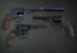 Lowpoly PBR Nagant Revolver With A Silencer Low-poly  3D model