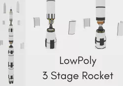 LowPoly Three Stage Rocket Low-poly  3D model