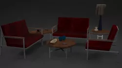 Red Sofa Set  Low-poly  3D model