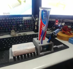 Tooth Brush, tooth paste and soap holder.
