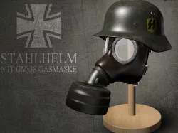 German WWII M35 Helmet & M38 Gas Mask