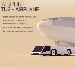 Cartoon Low Poly Tug and Airbus Low-poly  3D model