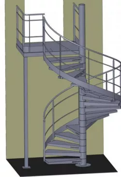 Spiral fire escape staircase in metal