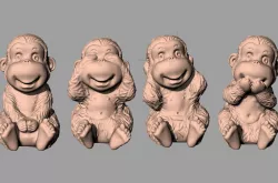 Animal Sculpture Model Four Cute little monkey A009 3D model